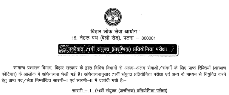 Bihar BPSC 71th Pre Recruitment 2025